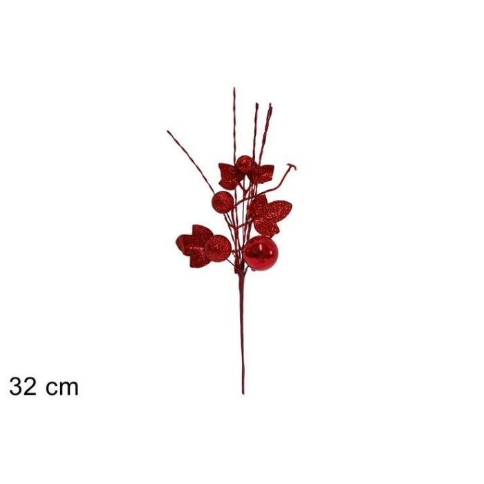 SPILLONE 32CM GLITTERATO CON PALLE E FILI LAMINATI ROSSO